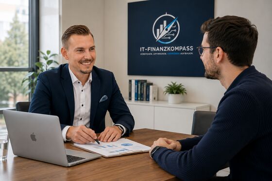 Beratungsgespräch IT-Finanzkompass im modernen Büro